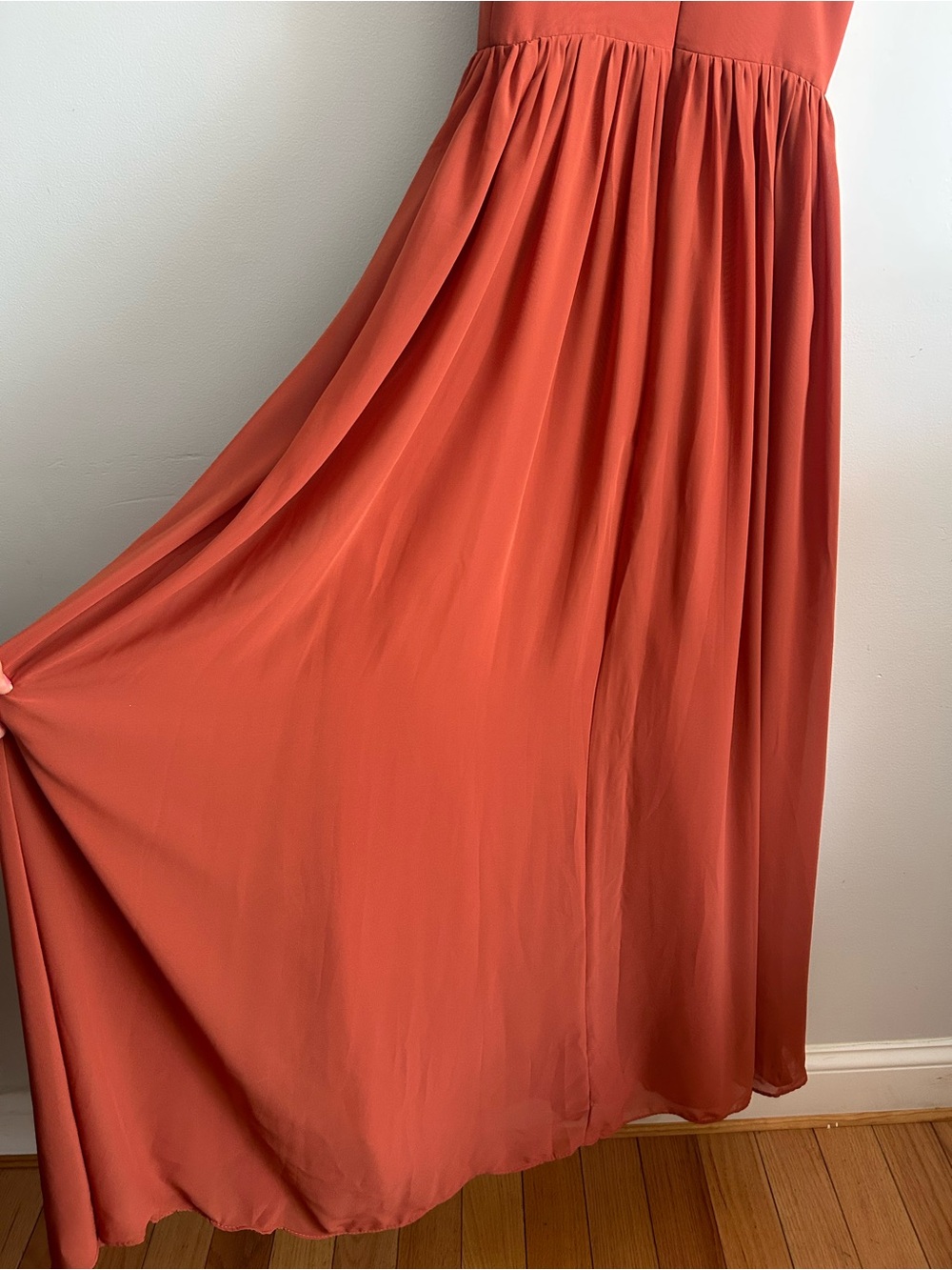Azazie Bridesmaid Spaghetti Strap Rust Maxi Dress - Picture 3 of 16